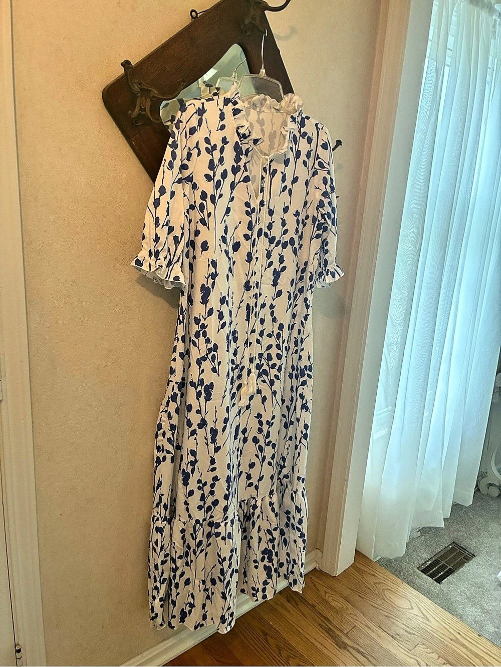 Floral Print Maxi Dress in White & Blue Like New